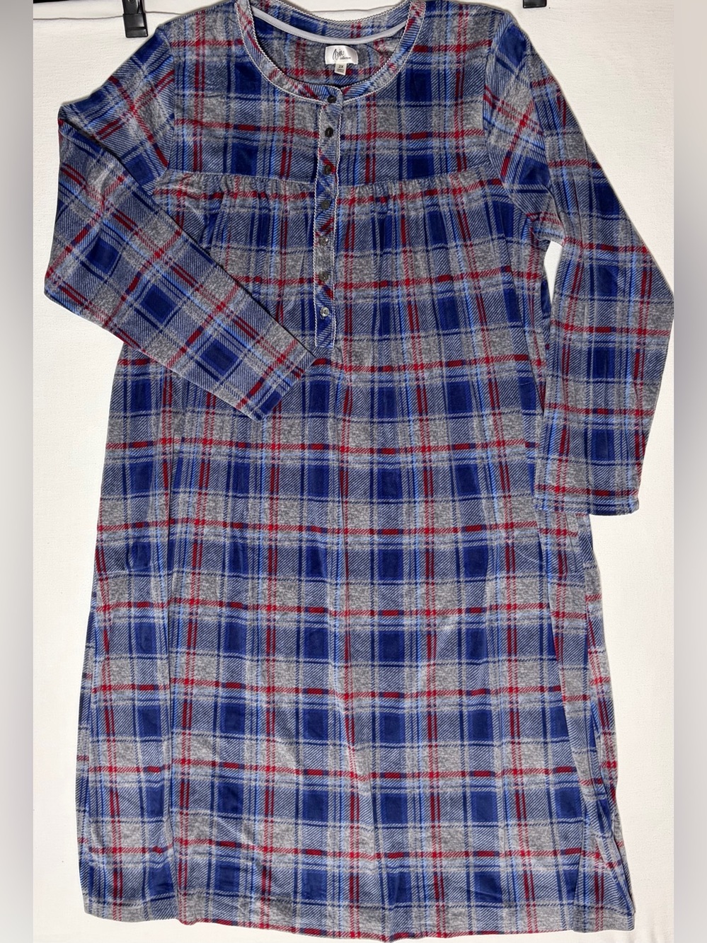Aria Collection Plush Fleece Long Sleeve Nightgown Women's 2XL Plaid Cozy Nice